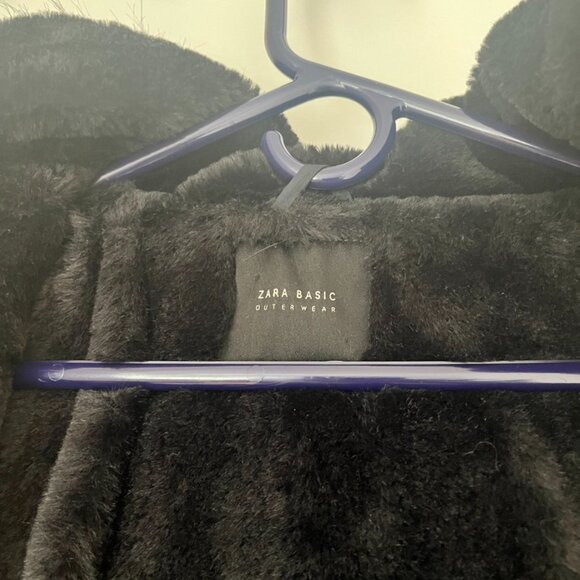 ZARA Navy Blue Hooded Long Puffer Down Coat Faux Fur With Belt Size S - Picture 7 of 8